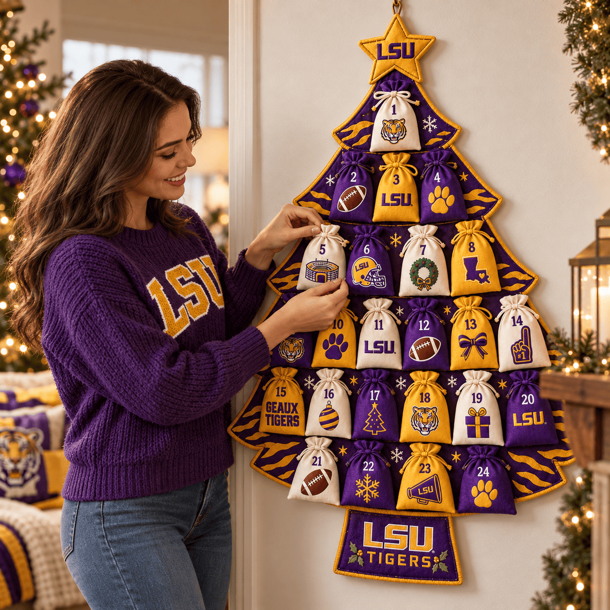 Premium LSU Christmas Tree Countdown Calendar TNSM