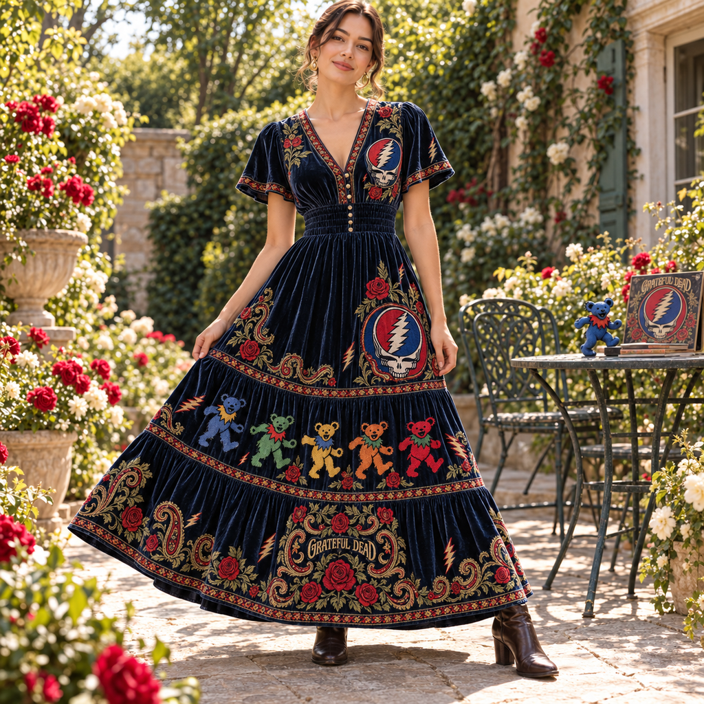 GRFD Premium Embroidered Velvet Maxi Dress PTKL