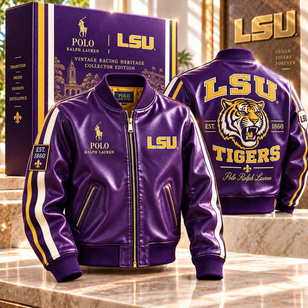 LSU PREMIUM LEATHER BOMBER JACKET NTNA
