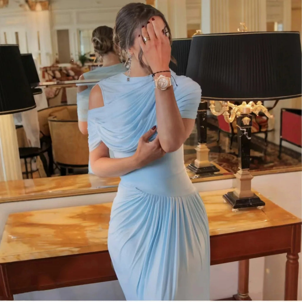 Suninheart Women Elegant Bodycon Maxi Dress Long Mesh Dress Sexy Blue Wedding Guest Party Dresses